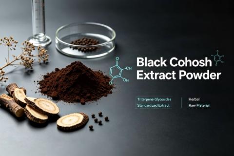 Black Cohosh Extract Powder, pure plant root extract powder, standardized triterpene glycosides herbal raw material for dietary supplement, bulk wholesale plant extract